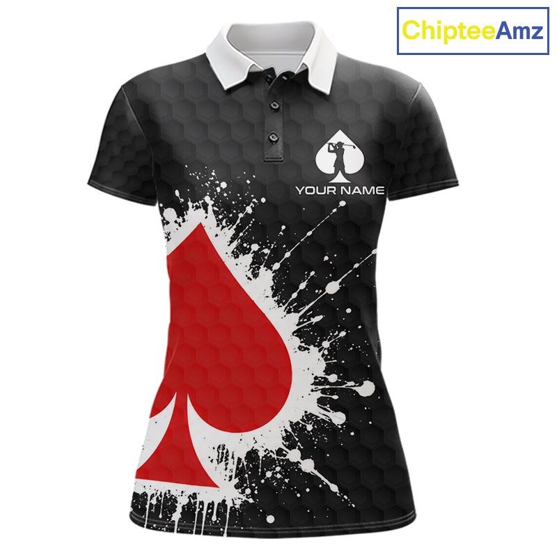 Red Spades Poker Golf Polo Shirt Custom Name Splatter Poker Golf Top For Team, Golf Gift