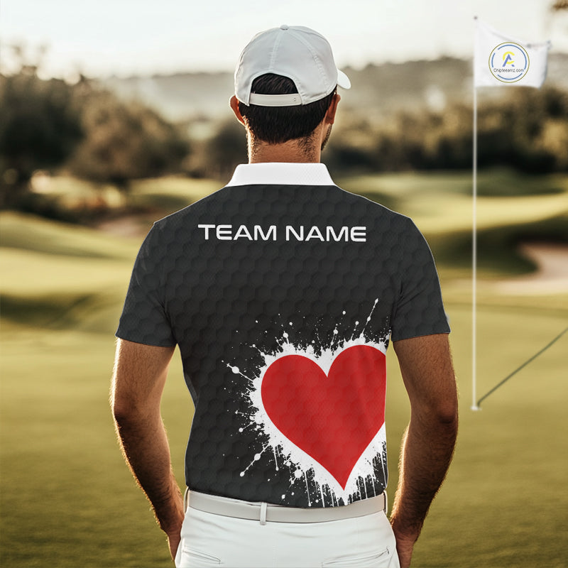 Red Hearts Poker Golf Polo Shirt Custom Name Splatter Poker Golf Top For Team, Golf Gift