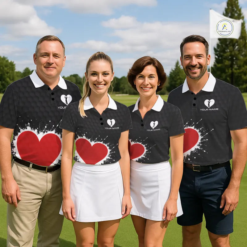 Red Hearts Poker Golf Polo Shirt Custom Name Splatter Poker Golf Top For Team, Golf Gift