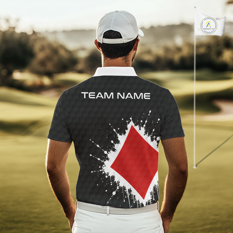 Red Diamonds Poker Golf Polo Shirt Custom Name Splatter Poker Golf Top For Team, Golf Gift