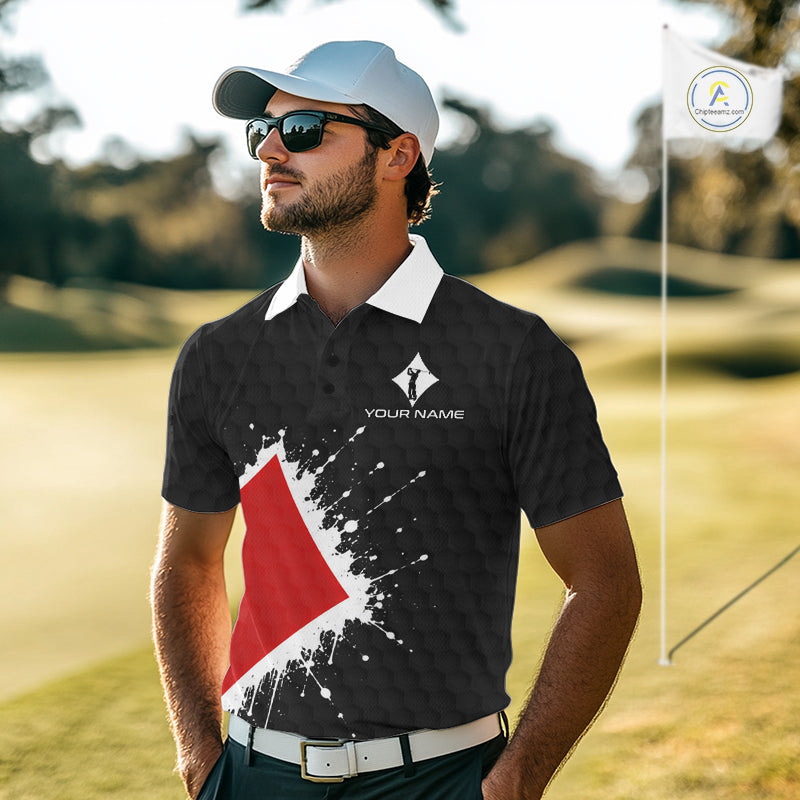 Red Diamonds Poker Golf Polo Shirt Custom Name Splatter Poker Golf Top For Team, Golf Gift