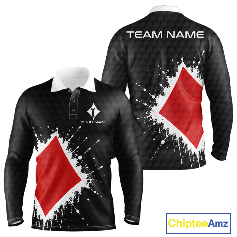Red Diamonds Poker Golf Polo Shirt Custom Name Splatter Poker Golf Top For Team, Golf Gift