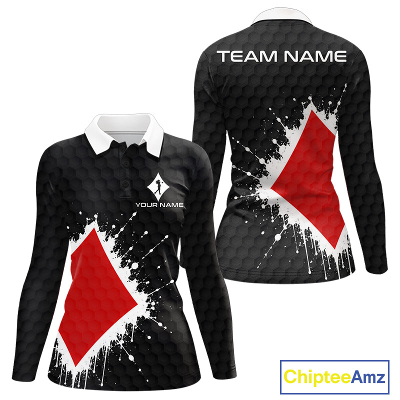 Red Diamonds Poker Golf Polo Shirt Custom Name Splatter Poker Golf Top For Team, Golf Gift