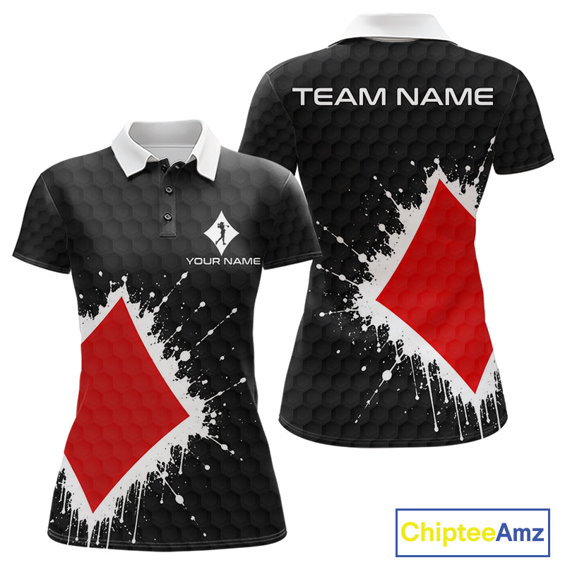 Red Diamonds Poker Golf Polo Shirt Custom Name Splatter Poker Golf Top For Team, Golf Gift