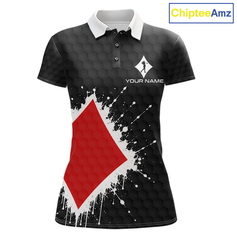 Red Diamonds Poker Golf Polo Shirt Custom Name Splatter Poker Golf Top For Team, Golf Gift