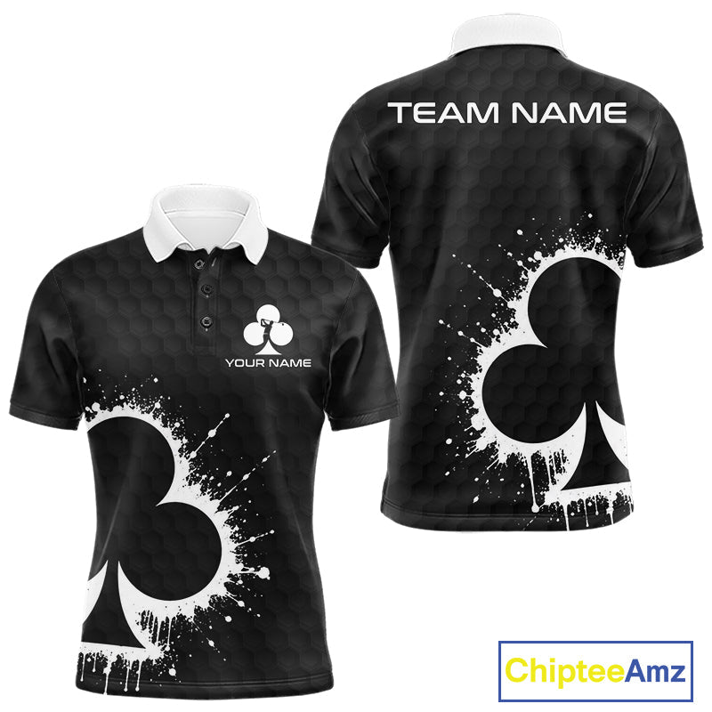 Black Clubs Poker Golf Polo Shirt Custom Name Splatter Poker Golf Top For Team, Golf Gift