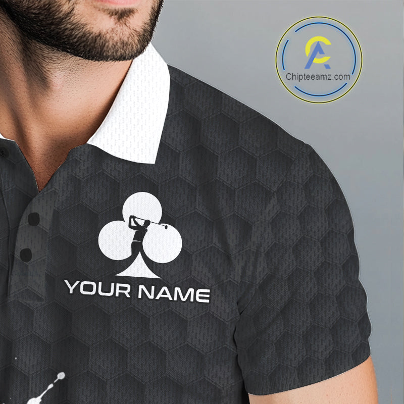 Black Clubs Poker Golf Polo Shirt Custom Name Splatter Poker Golf Top For Team, Golf Gift