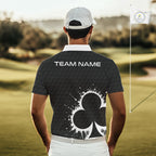 Black Clubs Poker Golf Polo Shirt Custom Name Splatter Poker Golf Top For Team, Golf Gift
