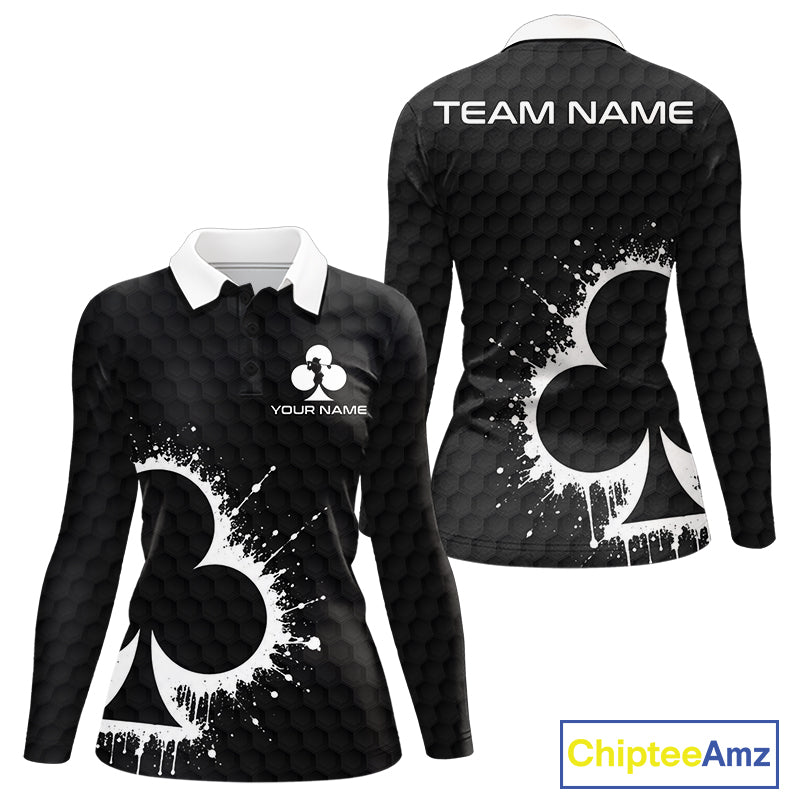 Black Clubs Poker Golf Polo Shirt Custom Name Splatter Poker Golf Top For Team, Golf Gift