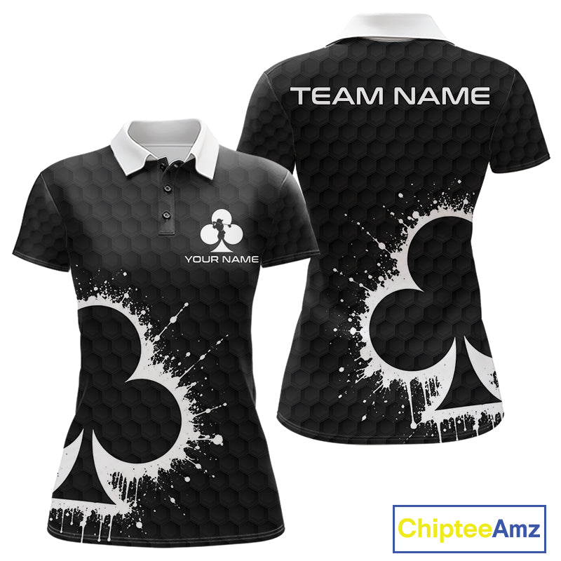 Black Clubs Poker Golf Polo Shirt Custom Name Splatter Poker Golf Top For Team, Golf Gift