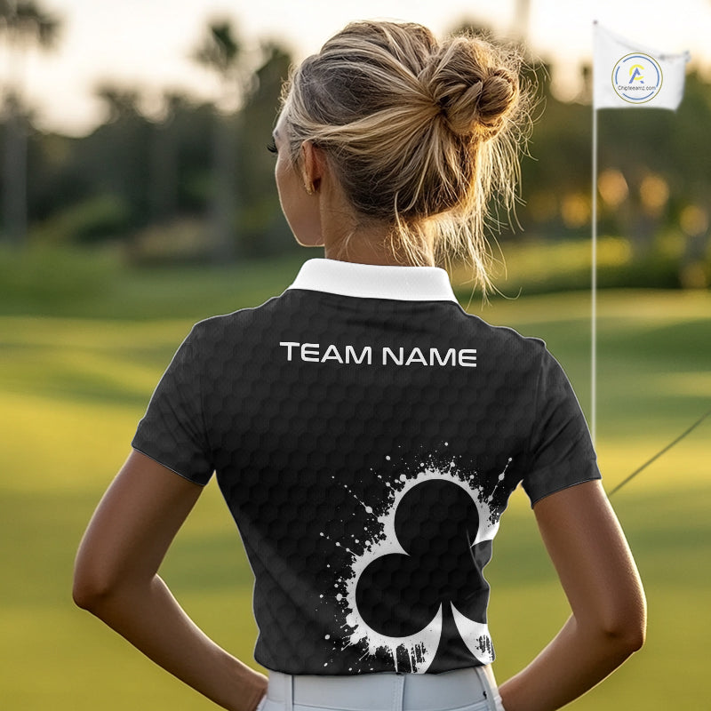 Black Clubs Poker Golf Polo Shirt Custom Name Splatter Poker Golf Top For Team, Golf Gift