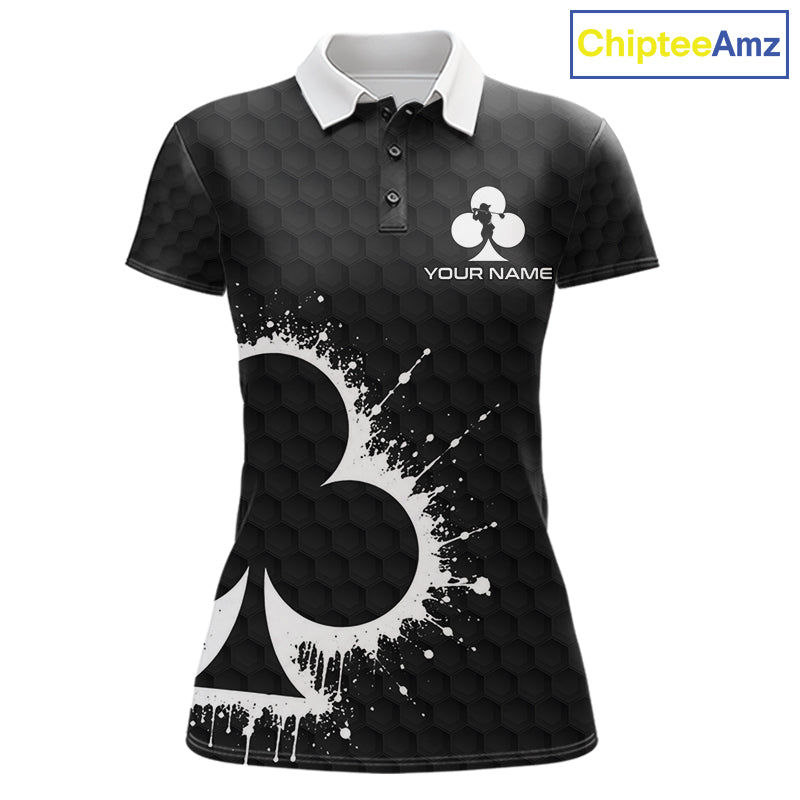 Black Clubs Poker Golf Polo Shirt Custom Name Splatter Poker Golf Top For Team, Golf Gift