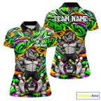 Funny Bowling Polo 1/4-Zip Shirt Custom Angry Bulldog Green Graffiti Bowling Jersey