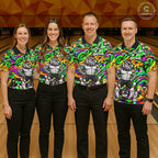 Funny Bowling Polo 1/4-Zip Shirt Custom Angry Bulldog Green Graffiti Bowling Jersey