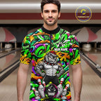 Funny Bowling Polo 1/4-Zip Shirt Custom Angry Bulldog Green Graffiti Bowling Jersey