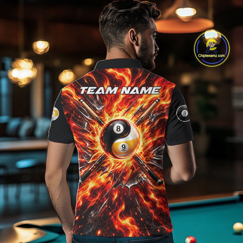 Personalized Yin Yang 8 Ball 9 Ball Billiard Shirt Red Flame Pool Billiard Jersey Team Uniform