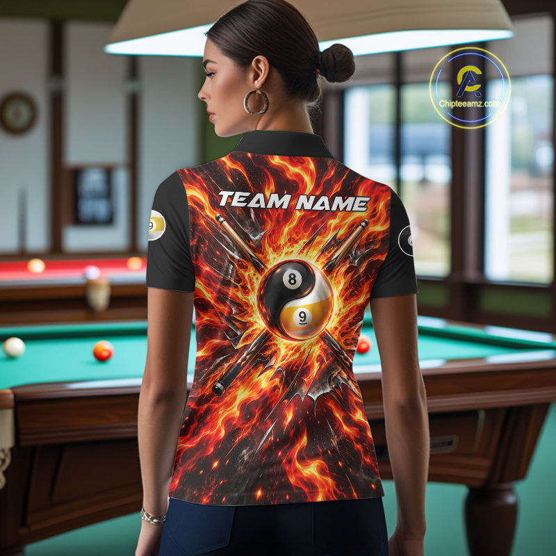 Personalized Yin Yang 8 Ball 9 Ball Billiard Shirt Red Flame Pool Billiard Jersey Team Uniform