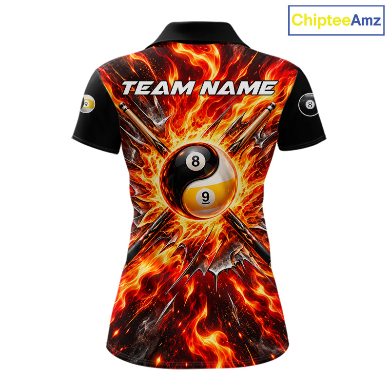 Personalized Yin Yang 8 Ball 9 Ball Billiard Shirt Red Flame Pool Billiard Jersey Team Uniform