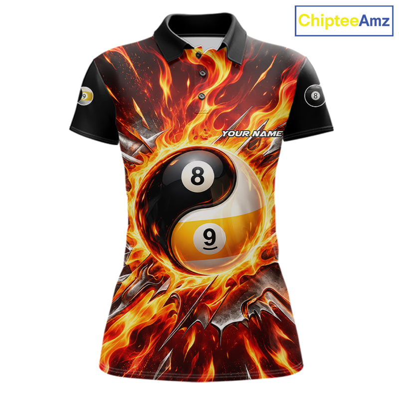 Personalized Yin Yang 8 Ball 9 Ball Billiard Shirt Red Flame Pool Billiard Jersey Team Uniform