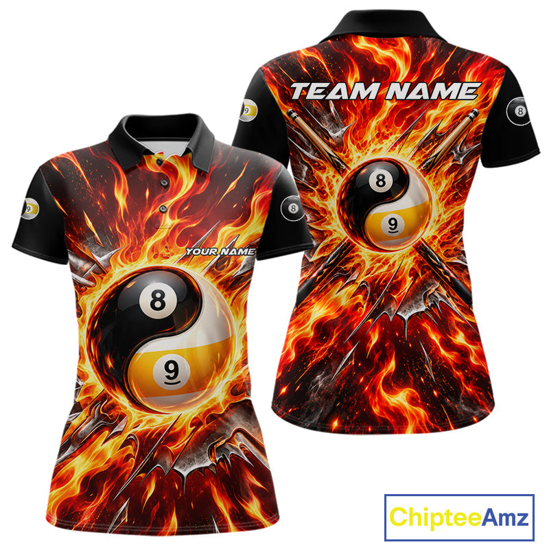 Personalized Yin Yang 8 Ball 9 Ball Billiard Shirt Red Flame Pool Billiard Jersey Team Uniform