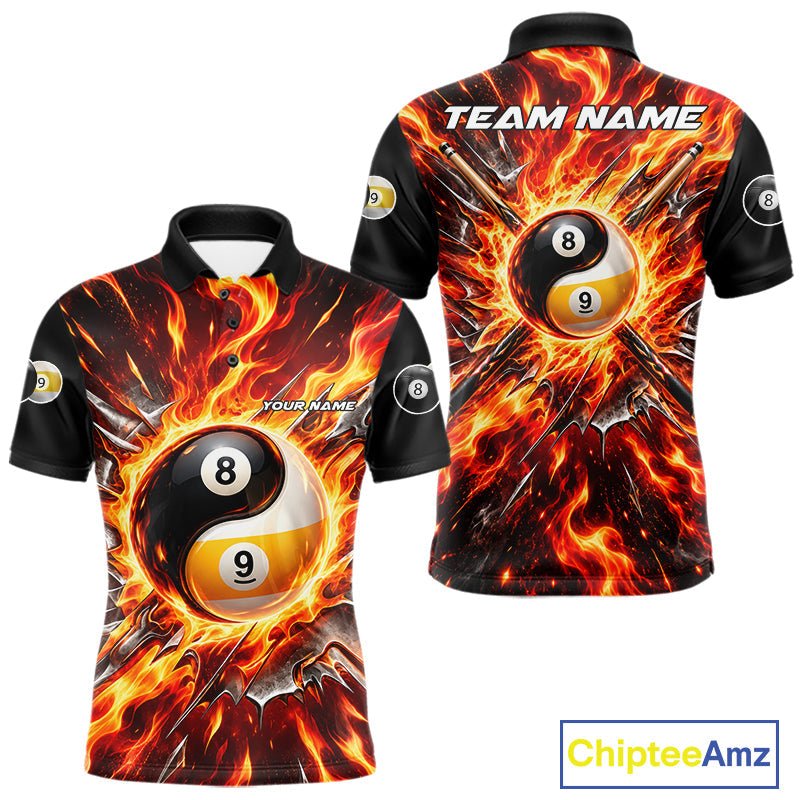 Personalized Yin Yang 8 Ball 9 Ball Billiard Shirt Red Flame Pool Billiard Jersey Team Uniform