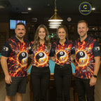 Personalized Yin Yang 8 Ball 9 Ball Billiard Shirt Red Flame Pool Billiard Jersey Team Uniform