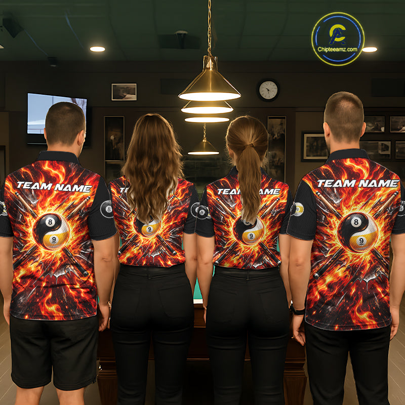 Personalized Yin Yang 8 Ball 9 Ball Billiard Shirt Red Flame Pool Billiard Jersey Team Uniform