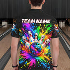 Custom Smiley Funny Bowling Jersey Colorful Splash Bowling Polo 1/4-Zip Tournament Shirt