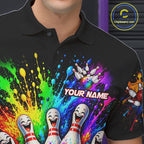 Custom Smiley Funny Bowling Jersey Colorful Splash Bowling Polo 1/4-Zip Tournament Shirt