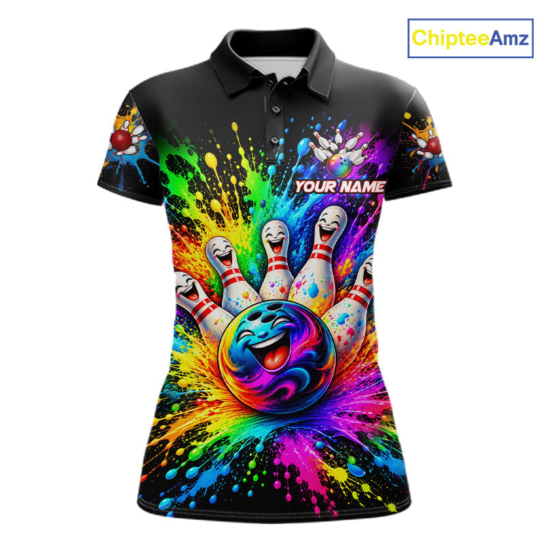 Custom Smiley Funny Bowling Jersey Colorful Splash Bowling Polo 1/4-Zip Tournament Shirt
