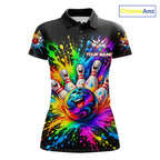 Custom Smiley Funny Bowling Jersey Colorful Splash Bowling Polo 1/4-Zip Tournament Shirt