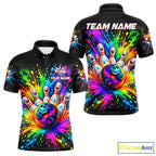 Custom Smiley Funny Bowling Jersey Colorful Splash Bowling Polo 1/4-Zip Tournament Shirt