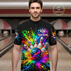Custom Smiley Funny Bowling Jersey Colorful Splash Bowling Polo 1/4-Zip Tournament Shirt