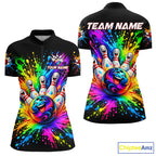 Custom Smiley Funny Bowling Jersey Colorful Splash Bowling Polo 1/4-Zip Tournament Shirt