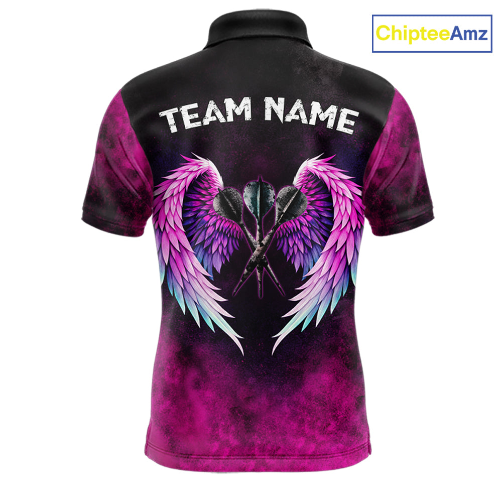 Blue & Pink Tie Dye Grunge Darts Polo Shirts Custom Wings Dartboard Team Jerseys