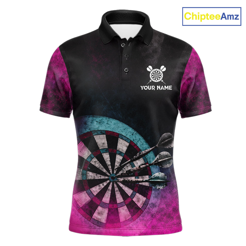 Blue & Pink Tie Dye Grunge Darts Polo Shirts Custom Wings Dartboard Team Jerseys