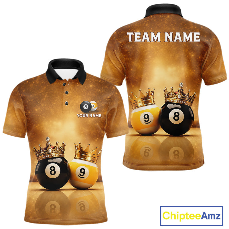 Personalized Gold Crown 8 Ball & 9 Ball Billiard Shirt Custom Billiard Pool Team Jerseys