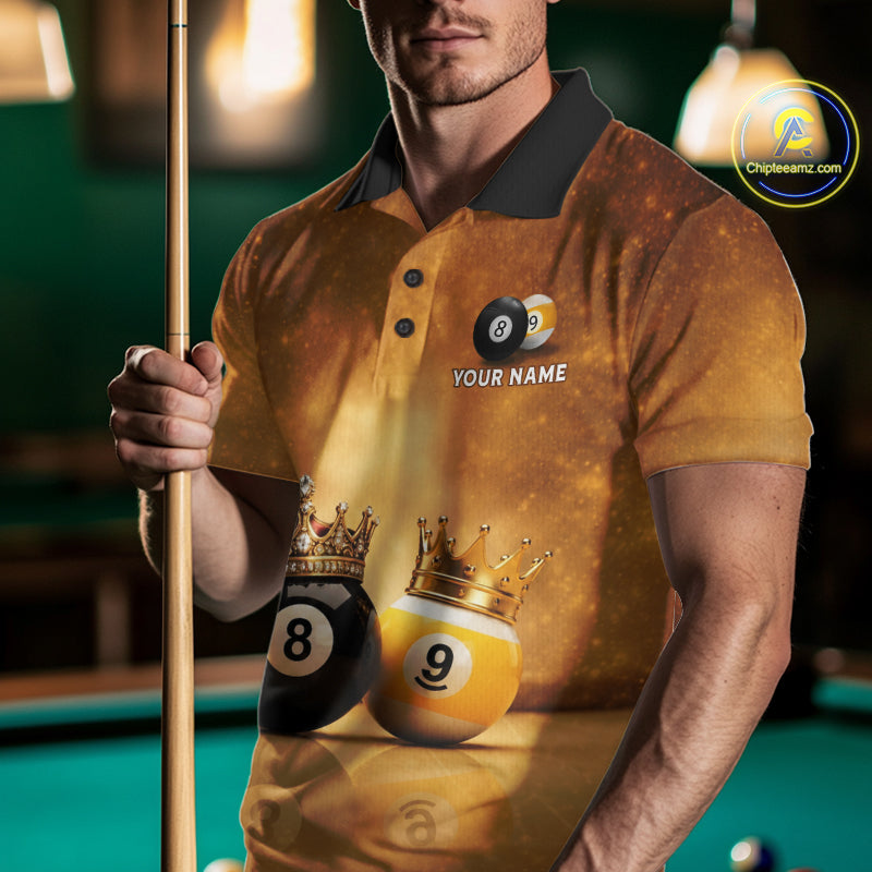 Personalized Gold Crown 8 Ball & 9 Ball Billiard Shirt Custom Billiard Pool Team Jerseys