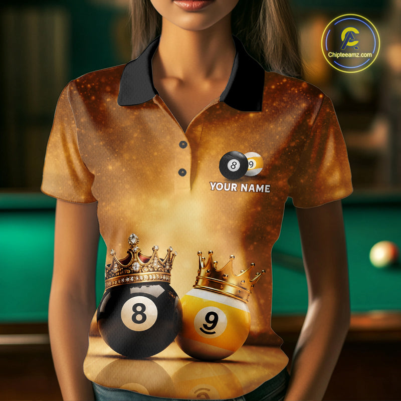 Personalized Gold Crown 8 Ball & 9 Ball Billiard Shirt Custom Billiard Pool Team Jerseys