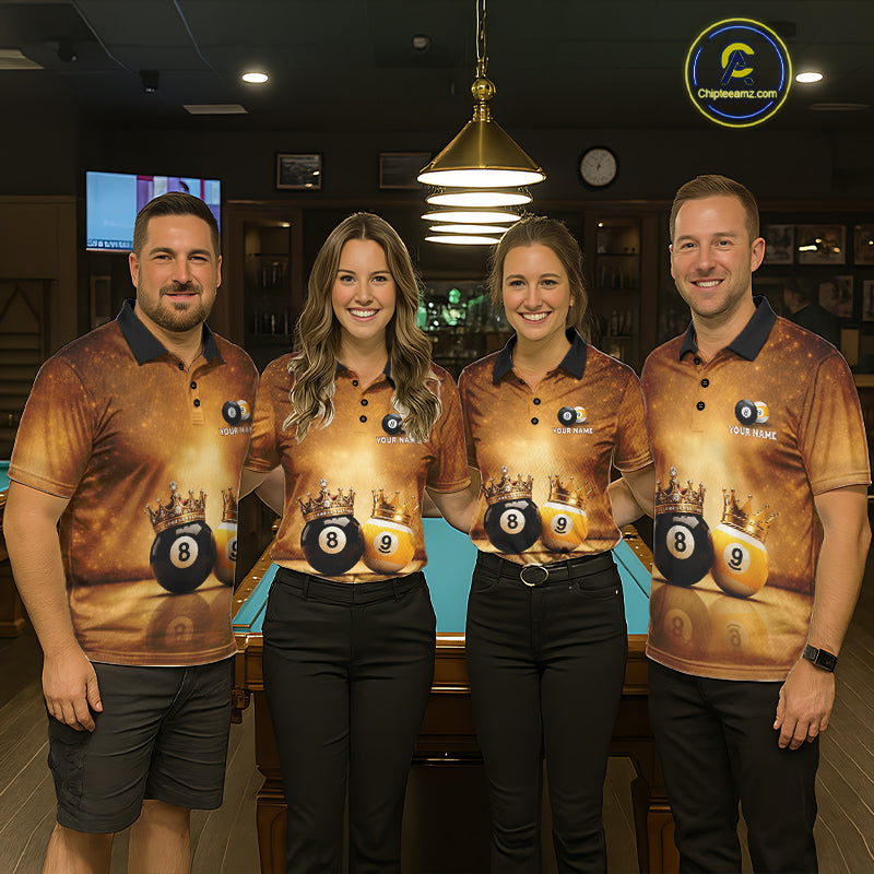 Personalized Gold Crown 8 Ball & 9 Ball Billiard Shirt Custom Billiard Pool Team Jerseys