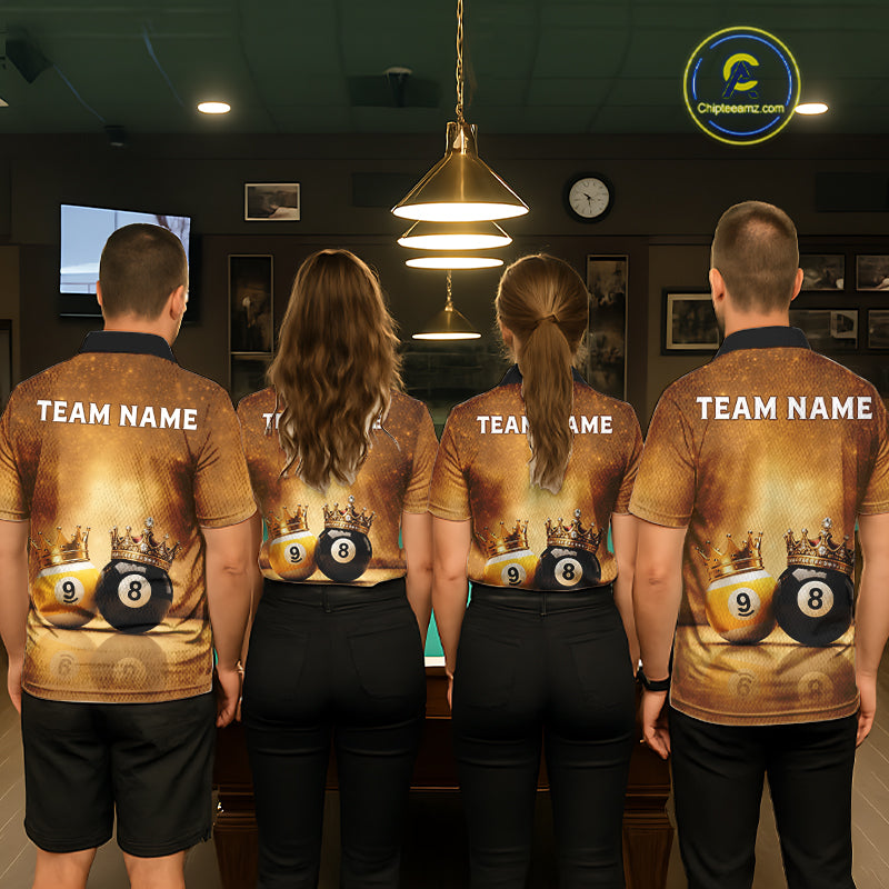 Personalized Gold Crown 8 Ball & 9 Ball Billiard Shirt Custom Billiard Pool Team Jerseys