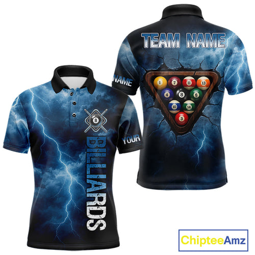 Thunder Lightning Blue Billiard Shirts Custom Cracked 8 Ball Pool Billiard Team Jerseys