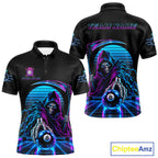 Personalized Vintage Neon Grim Reaper Billiard Polo 1/4-Zip Custom 8 Ball Pool Billiard Shirt
