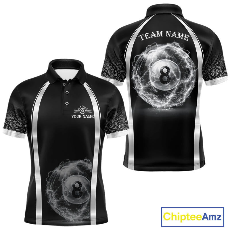 Black & Silver Thunder Lightning White 8 Ball Billiard Jerseys Custom Billiard Team Shirt