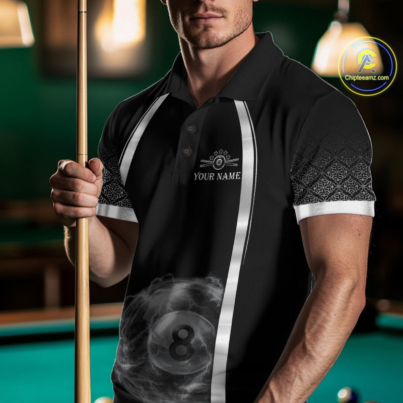 Black & Silver Thunder Lightning White 8 Ball Billiard Jerseys Custom Billiard Team Shirt