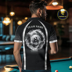 Black & Silver Thunder Lightning White 8 Ball Billiard Jerseys Custom Billiard Team Shirt