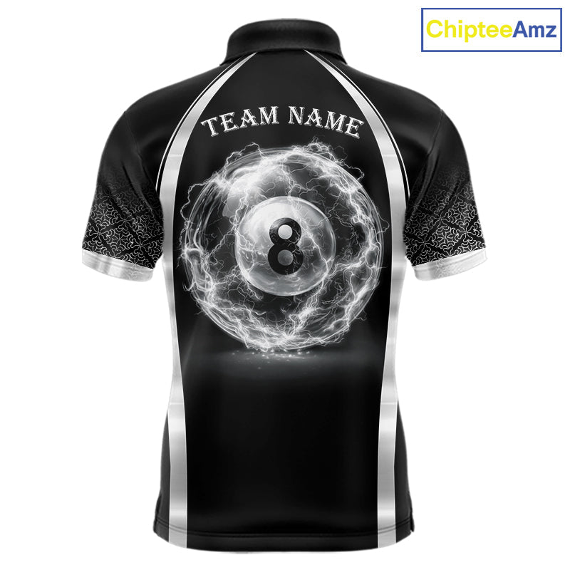 Black & Silver Thunder Lightning White 8 Ball Billiard Jerseys Custom Billiard Team Shirt