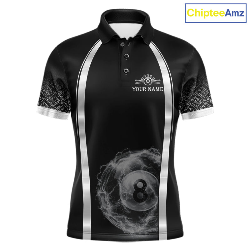 Black & Silver Thunder Lightning White 8 Ball Billiard Jerseys Custom Billiard Team Shirt