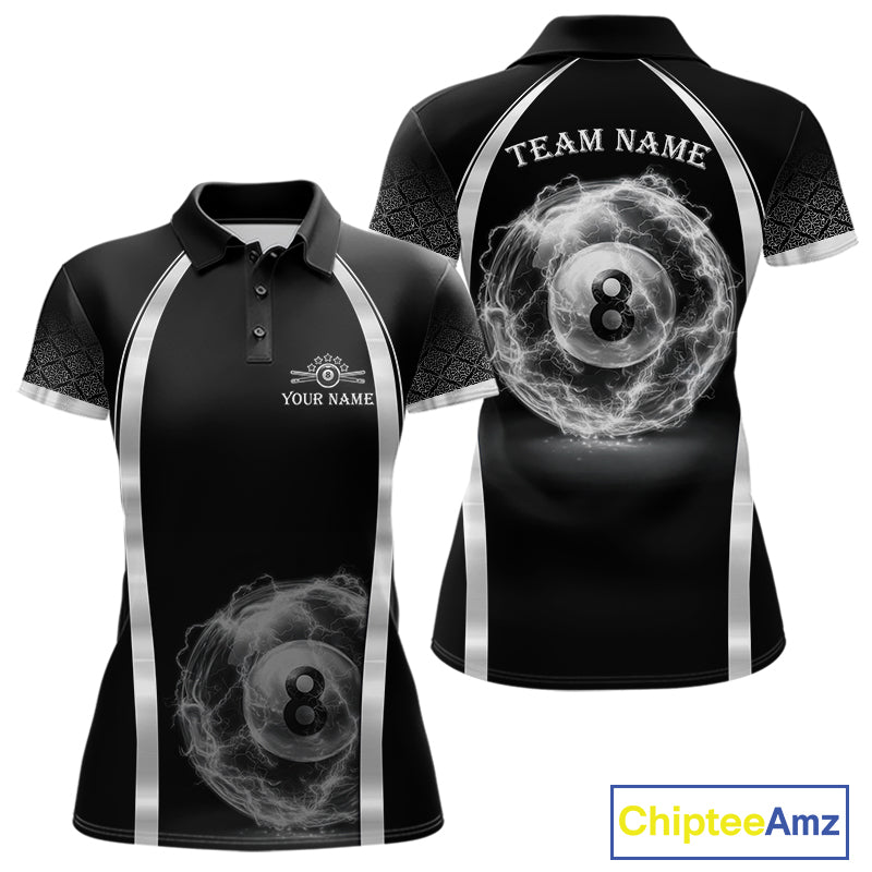 Black & Silver Thunder Lightning White 8 Ball Billiard Jerseys Custom Billiard Team Shirt