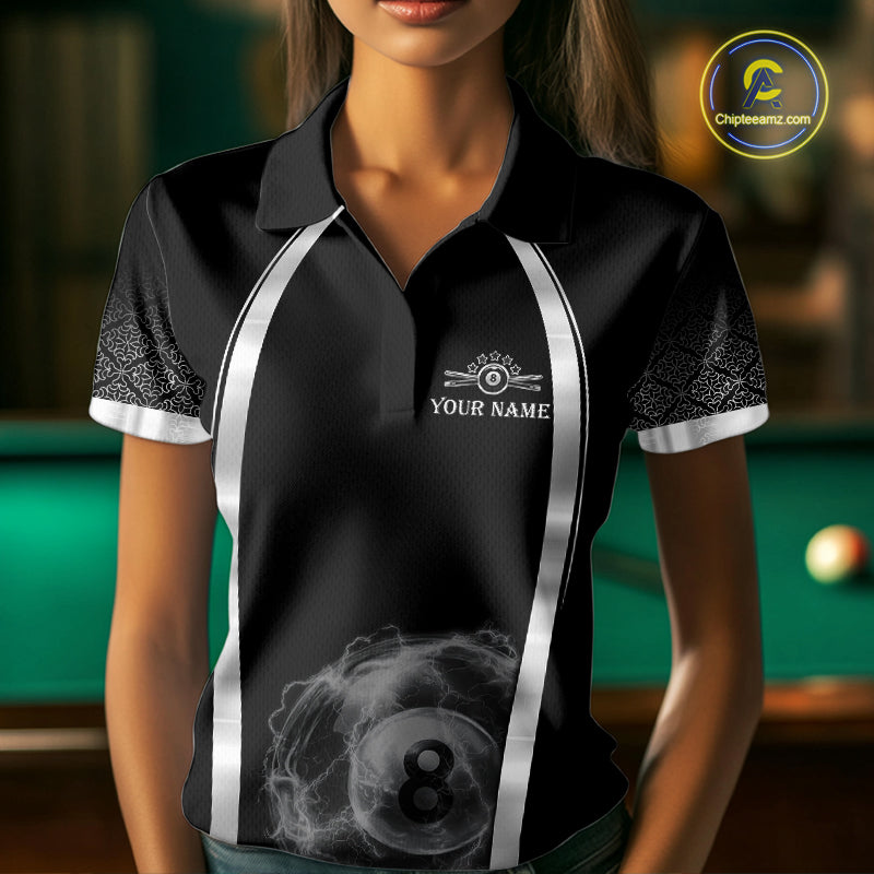 Black & Silver Thunder Lightning White 8 Ball Billiard Jerseys Custom Billiard Team Shirt